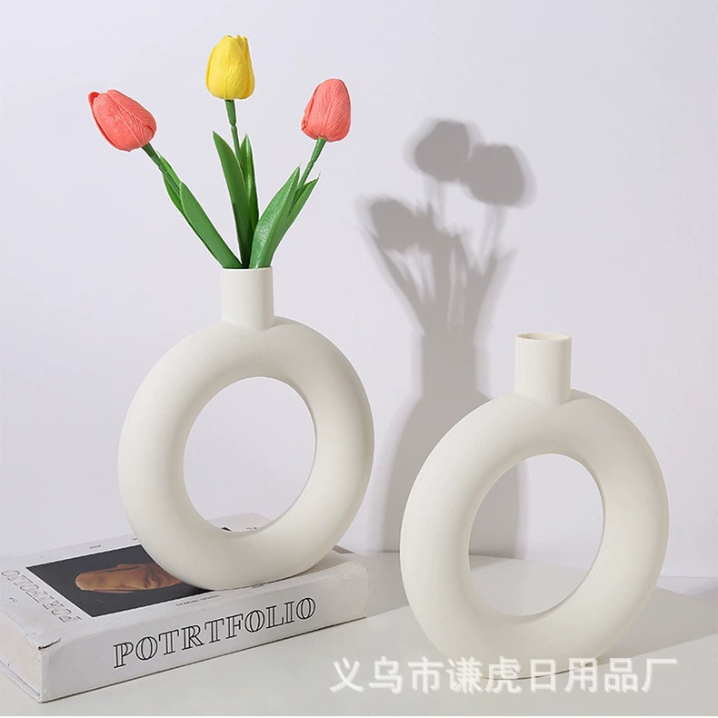 Ins Ретро пластик имитация керамических плоских ваз украшения минималистичный сушеный цветочный компон для гостиной настоящий цветочный горшок украшения