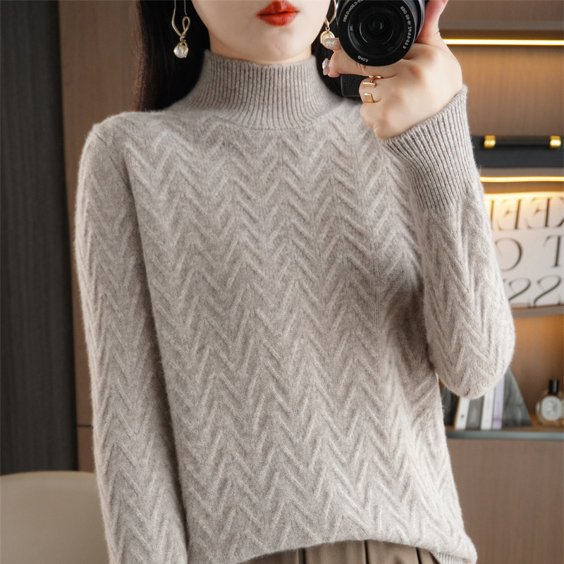 2025 Autumn Pullover Sweater Women's Thick Half Turtle Collar Jacquard Stuffed Sweater Women's Bottoming Sweater Long Sleeve Wholesale Dropshipping