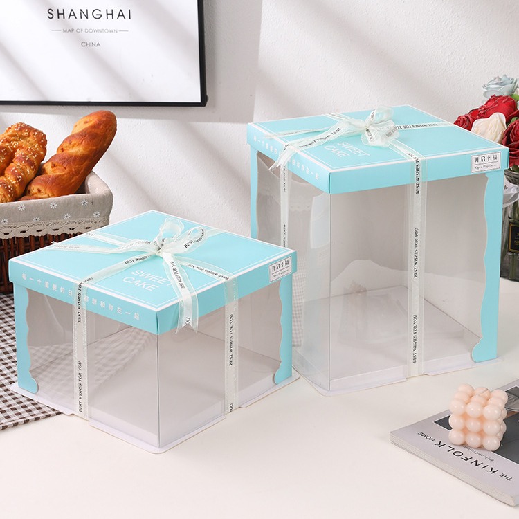 Caja de pastel transparente al por mayor de 6 pulgadas 8 pulgadas doble caja de pastel alta caja de pastel translúcida nueva caja de pastel caja de embalaje de horneado