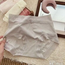 纯色暗纹蕾丝女士内裤柔感肌理中腰蝴蝶结花边高弹透气女生三角裤