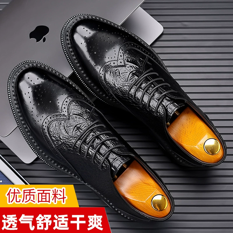 Новая деловая модельная обувь на весну и осень, мужская повседневная мужская обувь с брогами, дышащая Свадебная обувь на шнуровке, модная мужская обувь