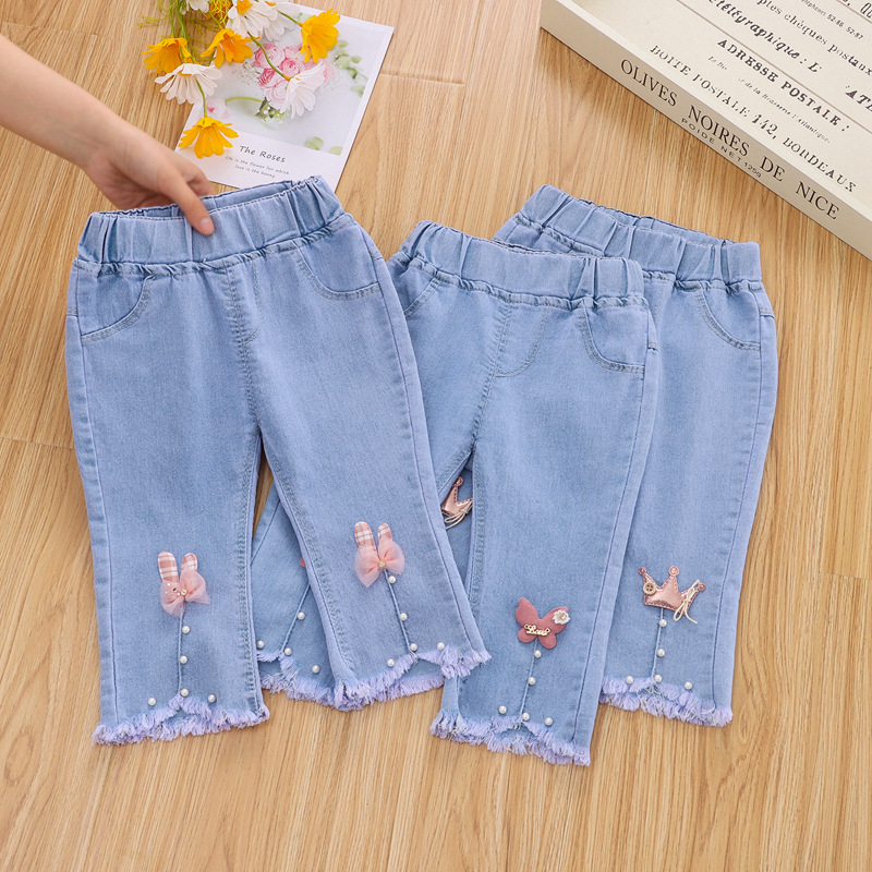 Girls' jeans 2022 new summer children's middle pants children's foreign trade Korean loose summer thin Capris