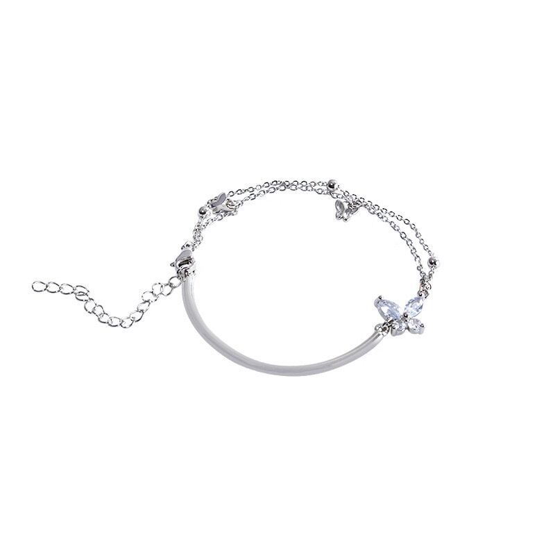 Glitzerndes Schmetterling Armband Mit Doppelter Kette Für Damen_voghion.com