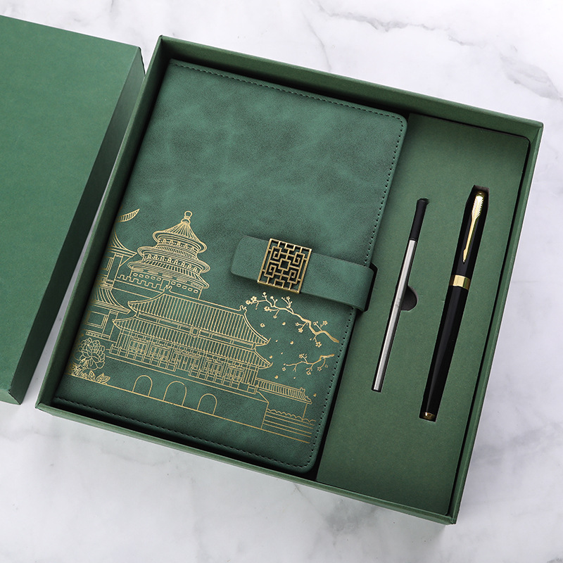A5 Guofeng cuaderno de negocios de alta calidad juego de regalos de pluma de firma de metal conjunto de publicidad en stock regalo acompañante