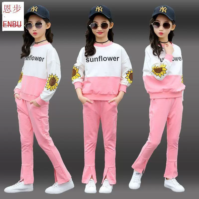 Весенне-осенний костюм для девочек 2021, новый детский Модный стильный свитер с принтом, весенне-осенний спортивный комплект из двух предметов