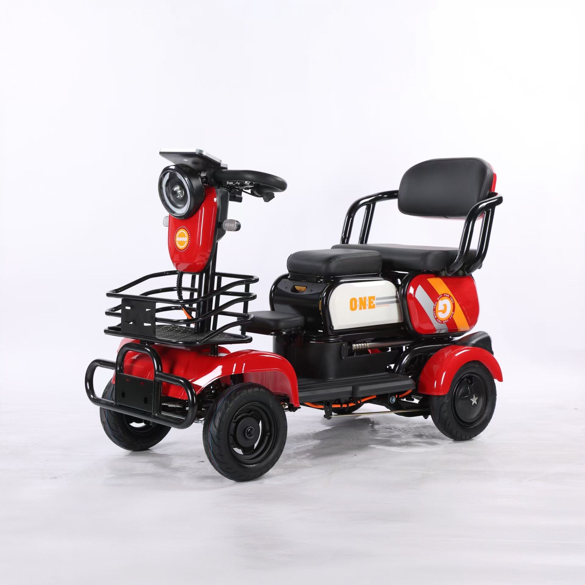 Moren Xiang New Phoenix Electric Four-Wheel Vehicle - White Red Mother Electric Four-Wheel Vehicle (Auto Parts and Accessories) - new-sunset-red-smart-brake-release-to-stop-48v12a-lithium-battery-safe-anti-rollover-range-approx-40-li