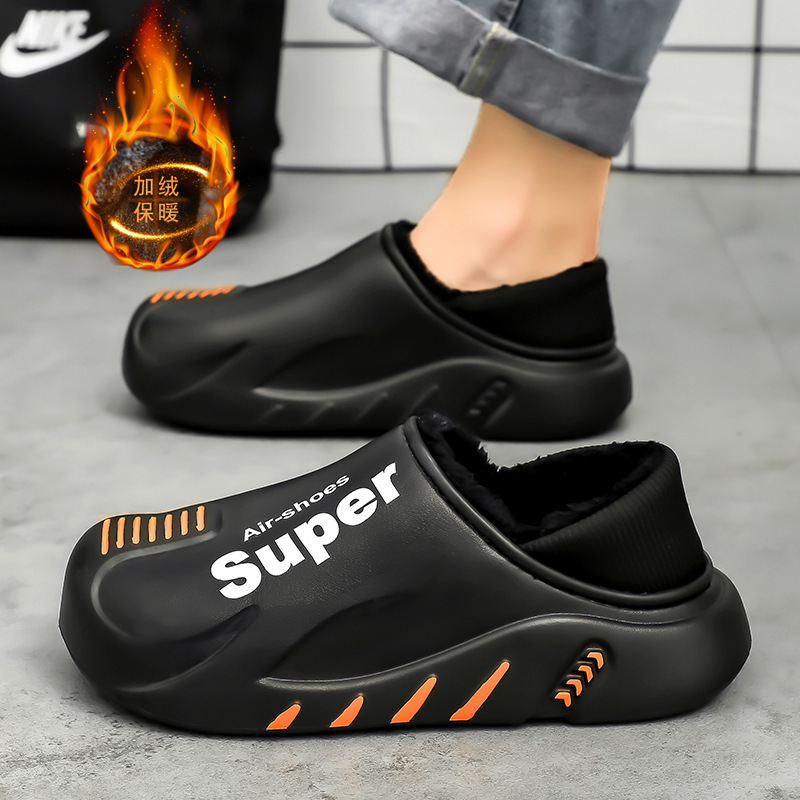 Winter cotton slippers men's bag heel home waterproof fleece-lined bread cotton shoes men's outer wear office warm snow boots