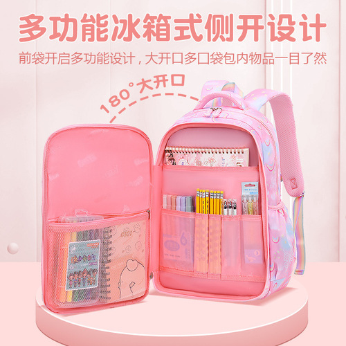 Children's School Bag for Girls, Suitable for Grades 1-2-3-4-6, Ultra-Lightweight, Back Support, Weight Reduction, Refrigerator-Style Door, Wholesale