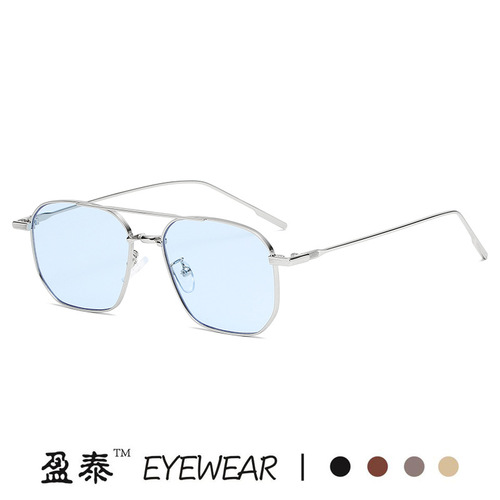 Personalized double beam irregular sunglasses Huang Zitao's same style anti-blue light glasses fashionable metal glasses literary sunglasses