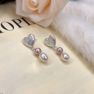 Natural Freshwater Baroque Love Pearl Earrings Women's High-end Sense Exquisite Small Round Bead Elegant Sweet Girl Earrings