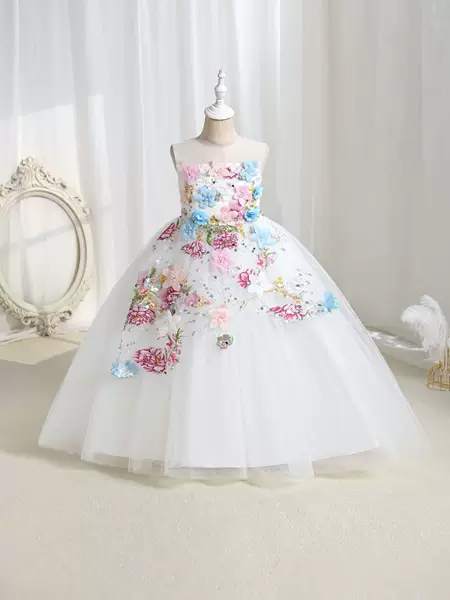 Winter Flower Decoration Sequin Girls' Dress Baby Performance Princess Dress Piano Performance Kidsren's Dress Skirt