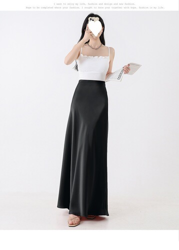 Large size satin fishtail skirt, women's new style spring and summer high waist, draping package, hip medium and long A-line skirt, slightly fat