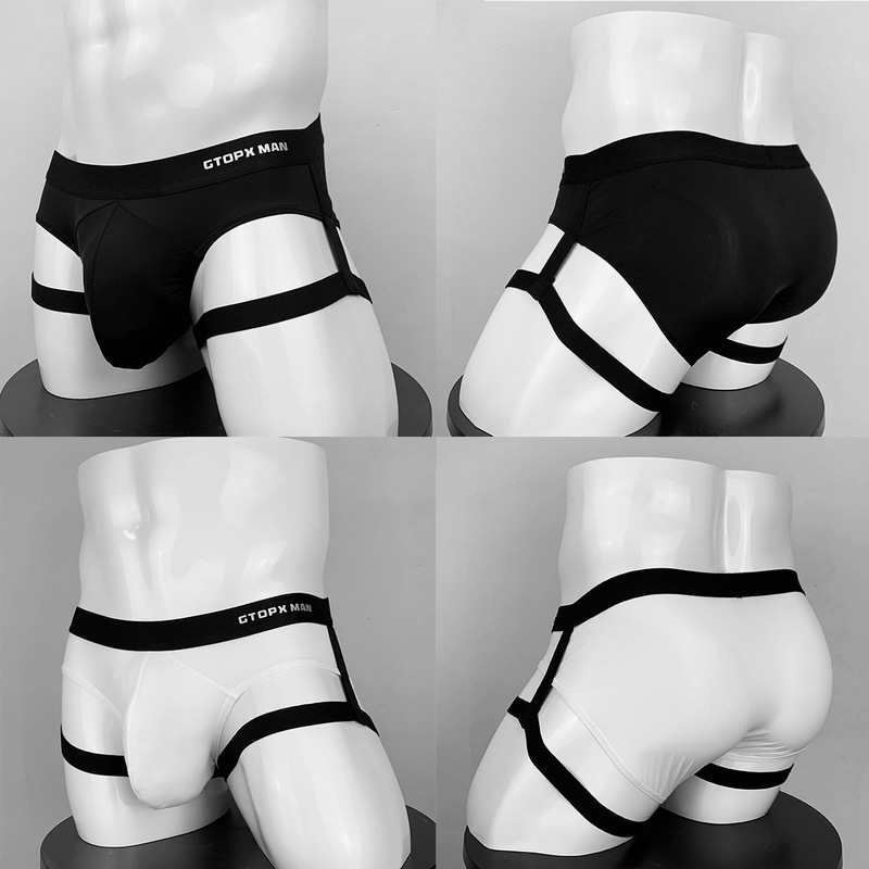 Men's sexy lingerie Ice Silk fashion convex boxer briefs white knitted pressure simple short boxer shorts men