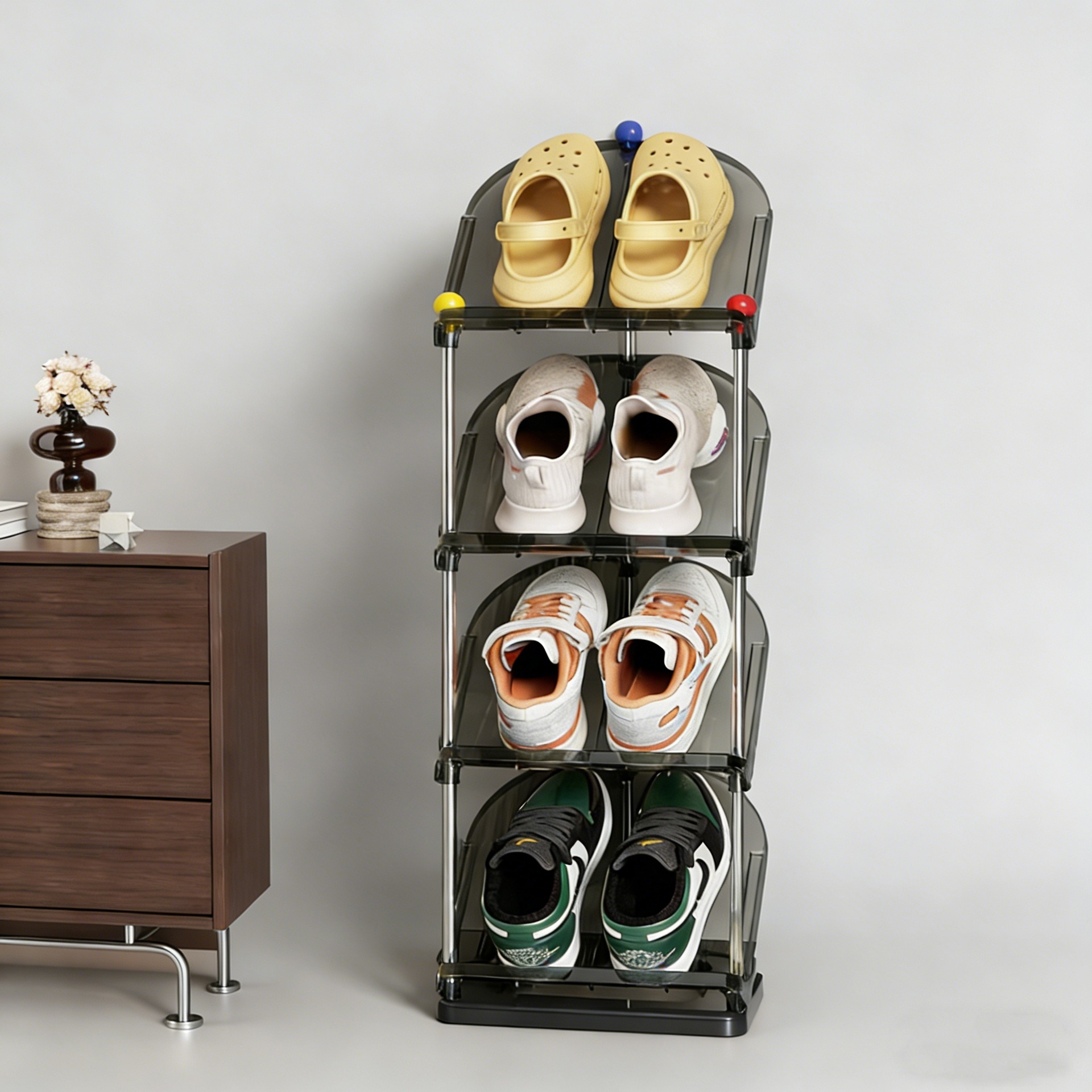 Children's Shoe Rack with Transparent Slots, Can Be Arranged in a Row, Tilted for Multiple Layers, Optimizes Micro-Space, Stylish and Easy to Organize, Perfect for Narrow Doorways