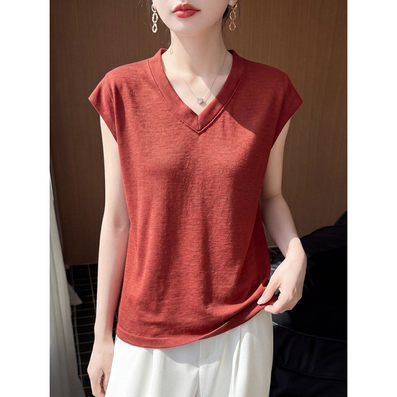 Cross-border 2026 Spring/Summer New Fine Knit V-neck Vest, Solid Color Sleeveless Pullover, Loose Fit Versatile Base Shirt