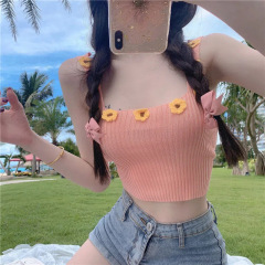 Little Daisy Suspenders Women's Outerwear Design Sensational Style Bottoming Vest Summer Short Navel-Baring Knitted Top Trendy