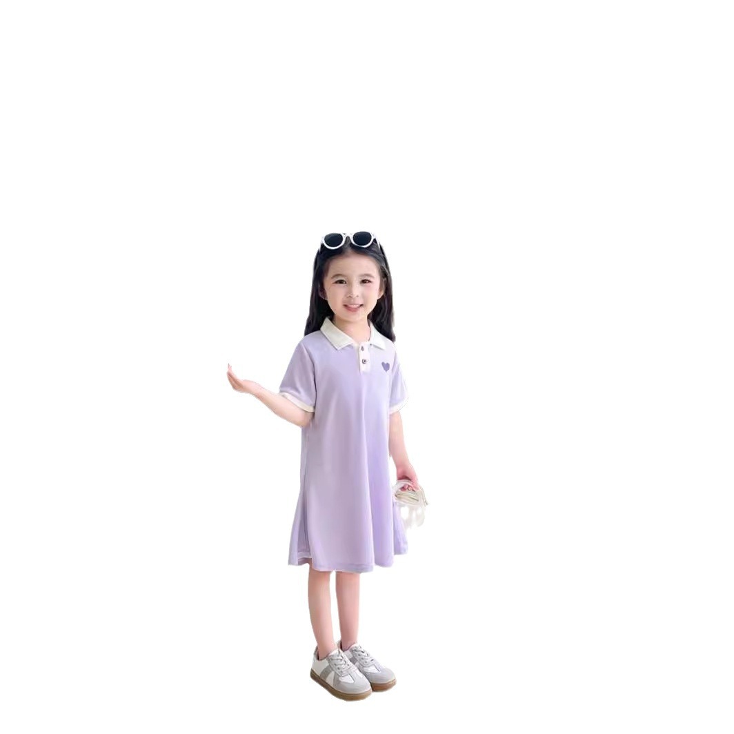 Vestido de collar de niña de verano de chicas extranjeras de color sólido vestido polo nuevo estilo coreano vestido A