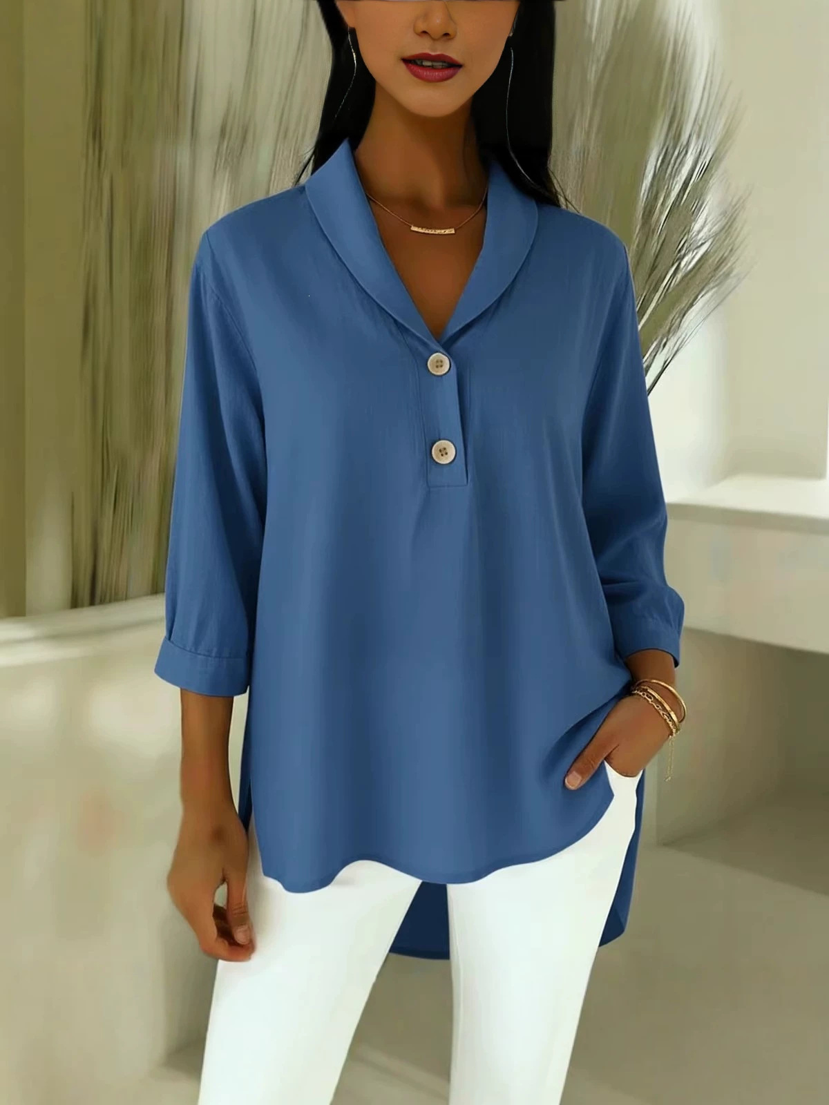 2026 Europa y Estados Unidos transfronterizos primavera y verano nuevo estilo de mujer casual abrigo de moda suelta hermosa camisa de botón de cuello de muñeca