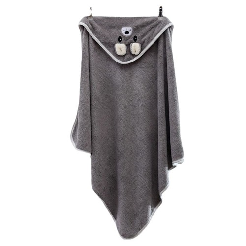 Cartoon Thick Household Water-absorbent Hooded Towel Set with Wearable Cap and Coral Fleece Blanket