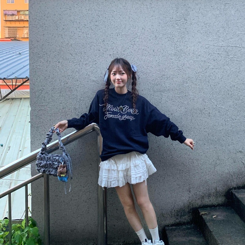 Casual Sports Slimming Design Sense Hoodless Clothes Printed Explosive Round Neck Sweats Women's Cute Lazy Fashion