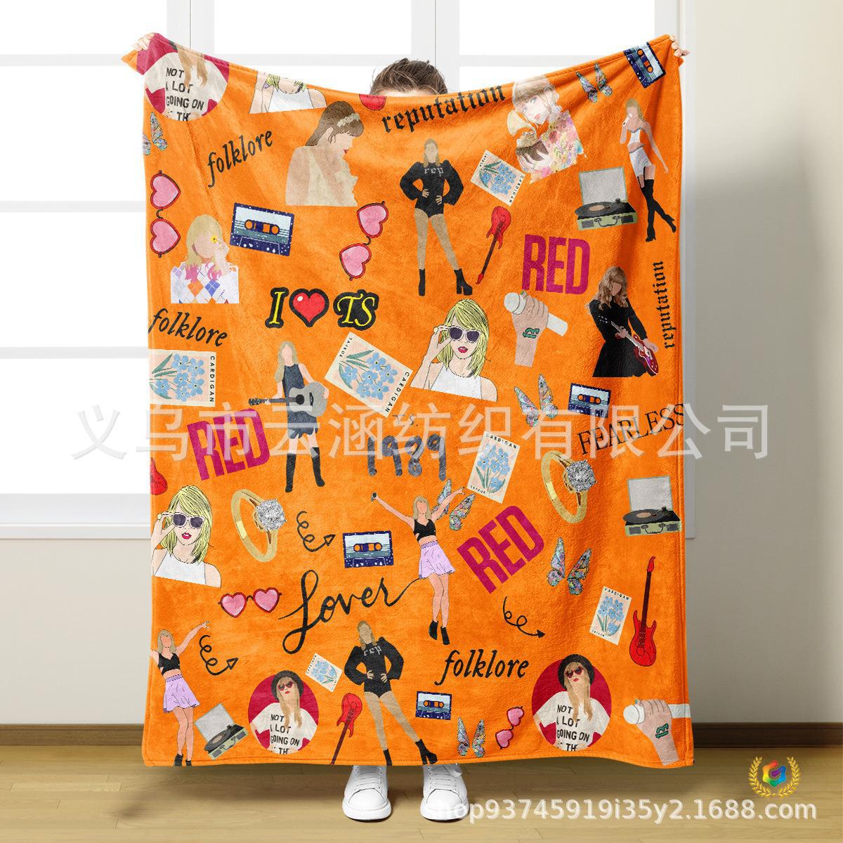 ☼亚马逊新款热X歌手泰勒元素法兰绒高清数码印花毯四季通用