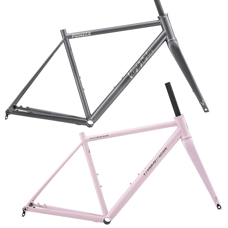 Pioneer Road Frame Front Fork Chrome Molybdenum Steel 4130 Bicycle Frame 700C Steel Frame with Carbon Fiber Hard Fork