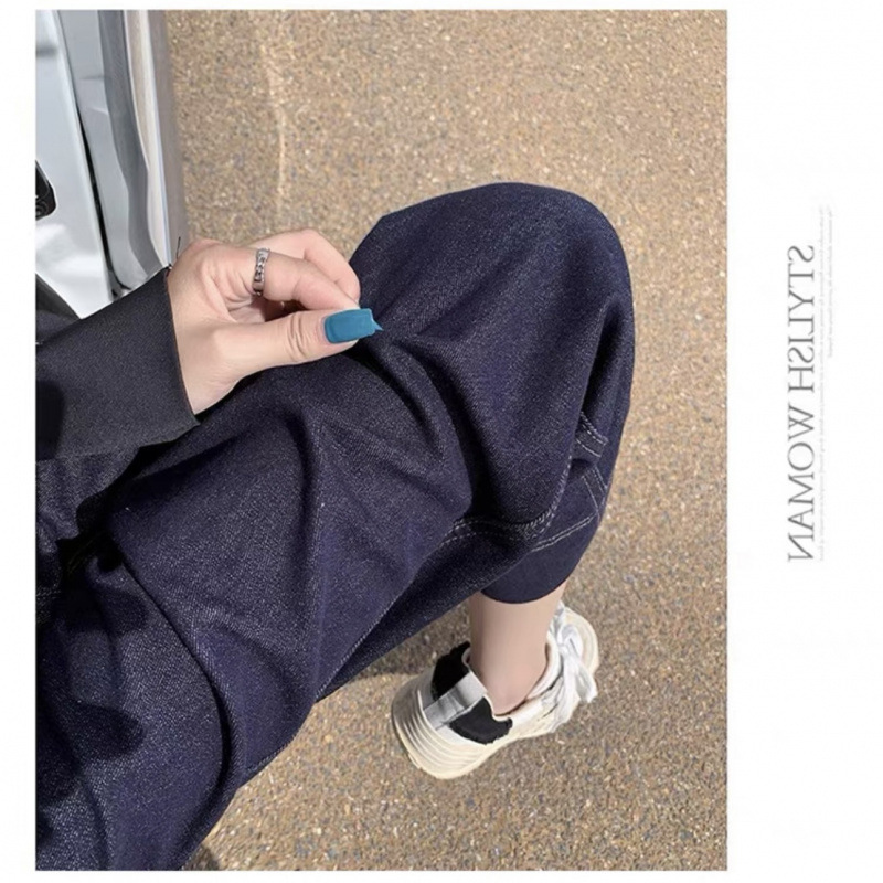 孕妇裤春秋季外穿不勒肚小个子九分裤直筒裤丹宁蓝大码抽绳牛仔裤|undefined