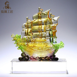 Glass Smooth Sailing Boat Ornaments Opening Housewarming Dragon Boat Office Wine Cabinet Home Living Room Entrance Decoration