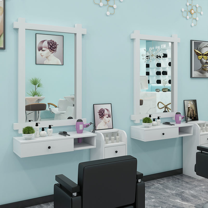 Barber Shop mirror solid wood Stage Wall mounted Salon cabinet one Single mirror beauty salon Dedicated Hanging mirror