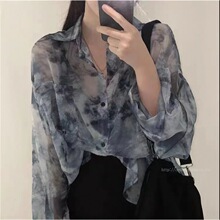 衬衫扎染印花薄款防晒衬衫上衣女2025夏季新款法式设计感小众衬衣