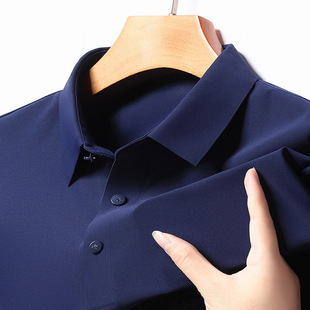 Traceless Polo Shirt Men's Short-sleeved T-shirt High-end Business Dad's Stretch Ice Silk Quick-drying Lel Half-sleeved Top