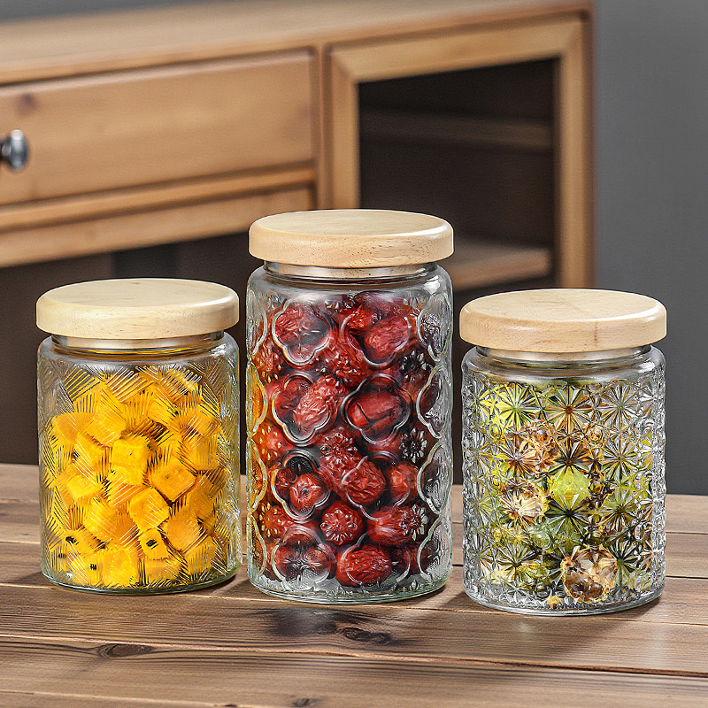 Taza de vidrio sellada Retro Begonia Pattern Glass Jar Household Snack Nut Storage Jar Size Combination