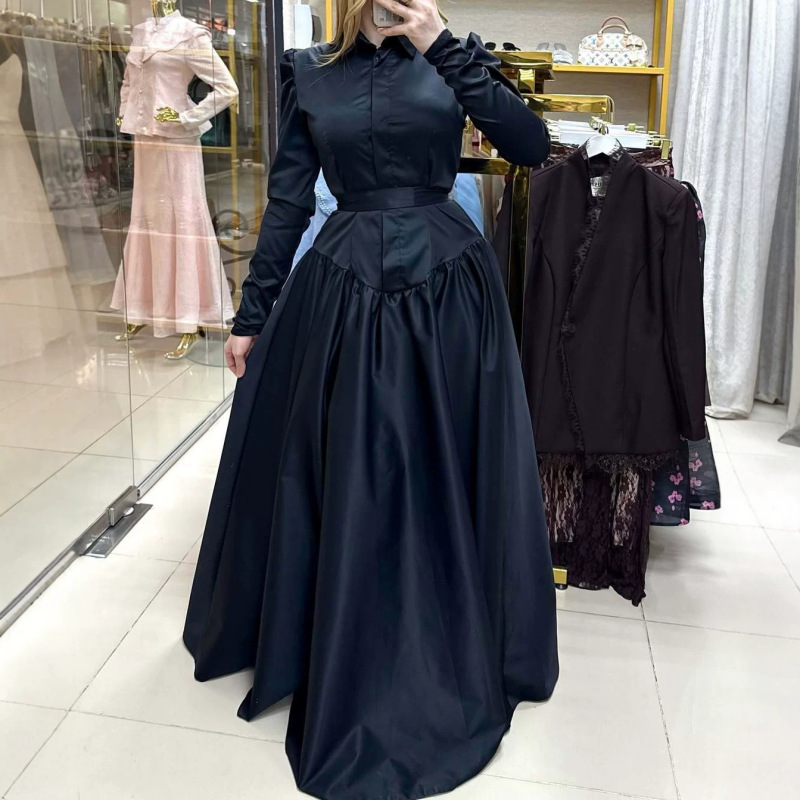 European and American Amazon women's clothing 2026 new style: French-style elegant long-sleeve bodycon dress with a turn-down collar, buttons, and a waist-cinching design European and American Amazon women's clothing 2026 new style: French-style elegant long-sleeve bodycon dress with a turn-down collar, buttons, and a waist-cinching design