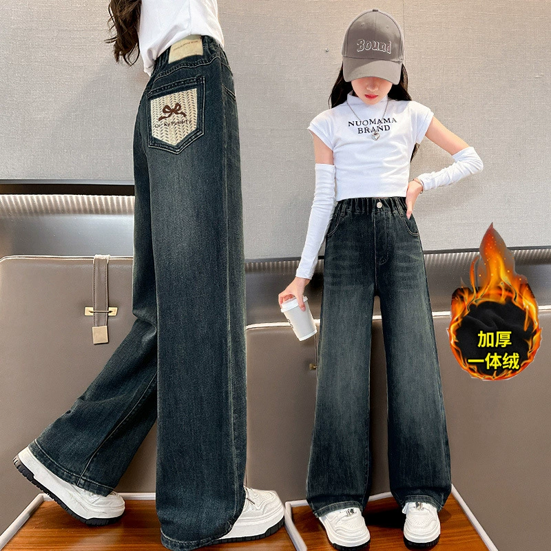 Вельветовые зимние брюки, детские джинсы, увеличенная толщина, oversize, для подростков, свободный прямой крой
