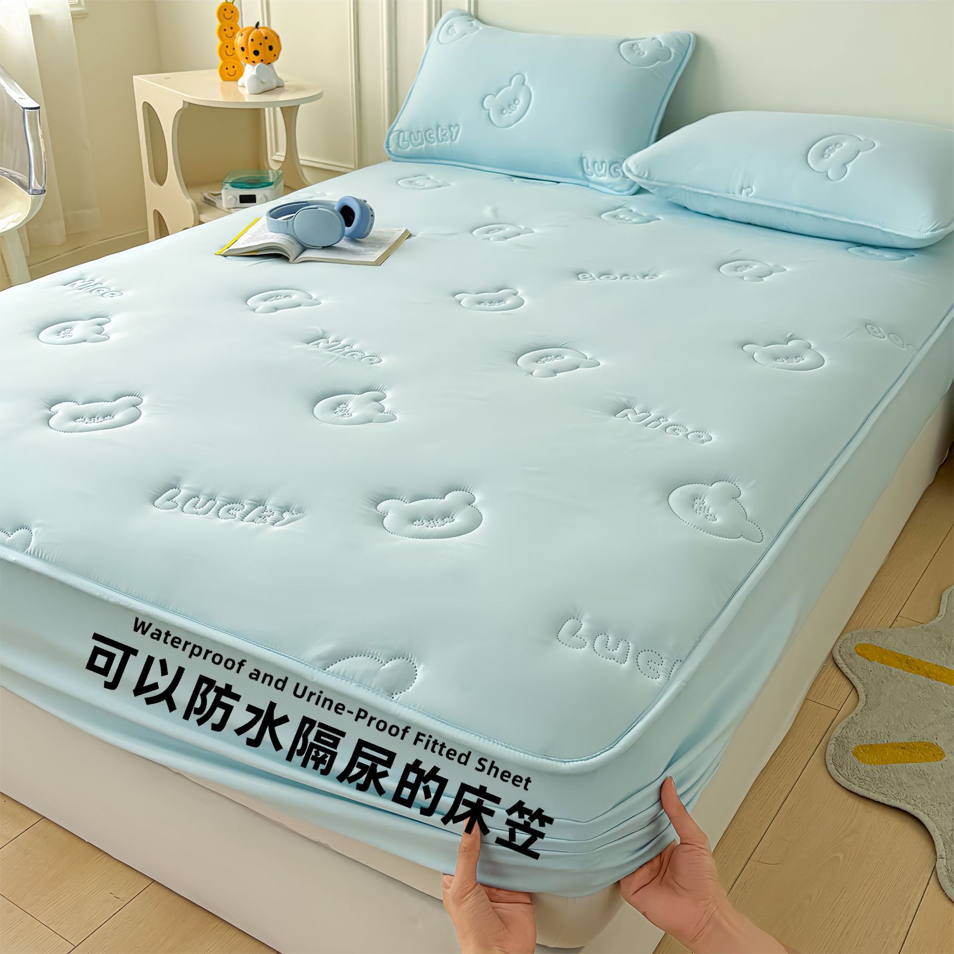 Todo incluido Cama de diafragma impermeable clase A Casa de algodón puro grado madre y bebé dormir desnudo máscara de cama de algodón antibacteriano cubierta de colchón una sola pieza