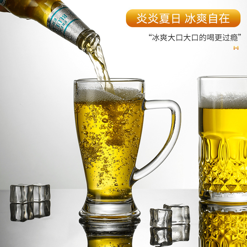 Taza de cerveza grande taza de cerveza taza de agua taza de té taza de bar de gran capacidad de espesamiento con un mango de taza de vino de trigo