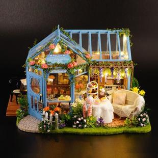 Architectural Assembled Tea House Rose Assembled Toy DIY Cabin Handmade House Model Kidsren's Day Gift Courtyard Girl