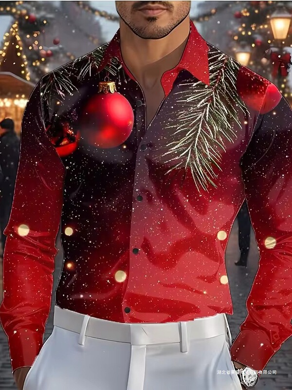 Christmas Men's Gradient Color Christmas Lights Christmas Decorations Shirt Formal Shirt Long Sleeve Fashion Casual Party Christmas Men's Gradient Color Christmas Lights Christmas Decorations Shirt Formal Shirt Long Sleeve Fashion Casual Party