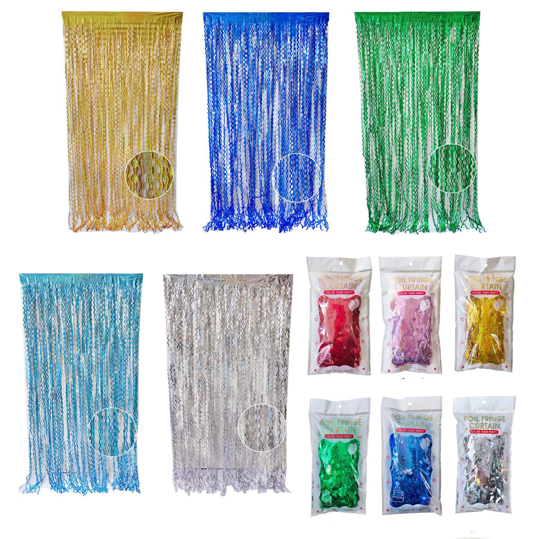 Transfronterizo nuevo partido decoración de la pared del partido suministros borla cortina de seda de lluvia 1*2 M curvo cuchillo láser cortina de seda de lluvia