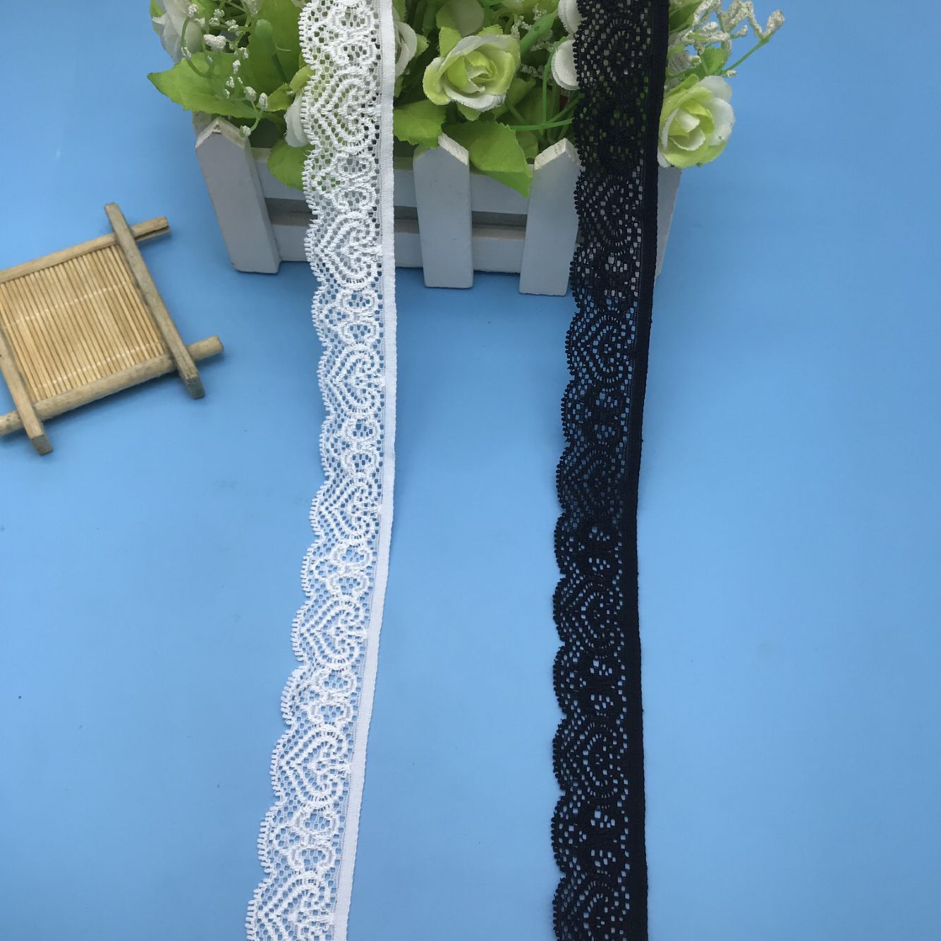 现货供应弹力花边桃心蕾丝花边锦氨服装头饰 窗帘服装辅料花边