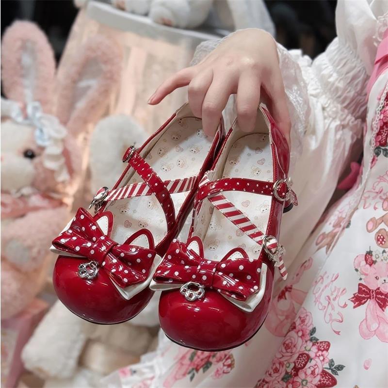 Dulce arco Lolita zapatos de una sola pieza encantadores zapatos de cuero Lolita zapatos Lolita cabeza redonda zapatos Lolita