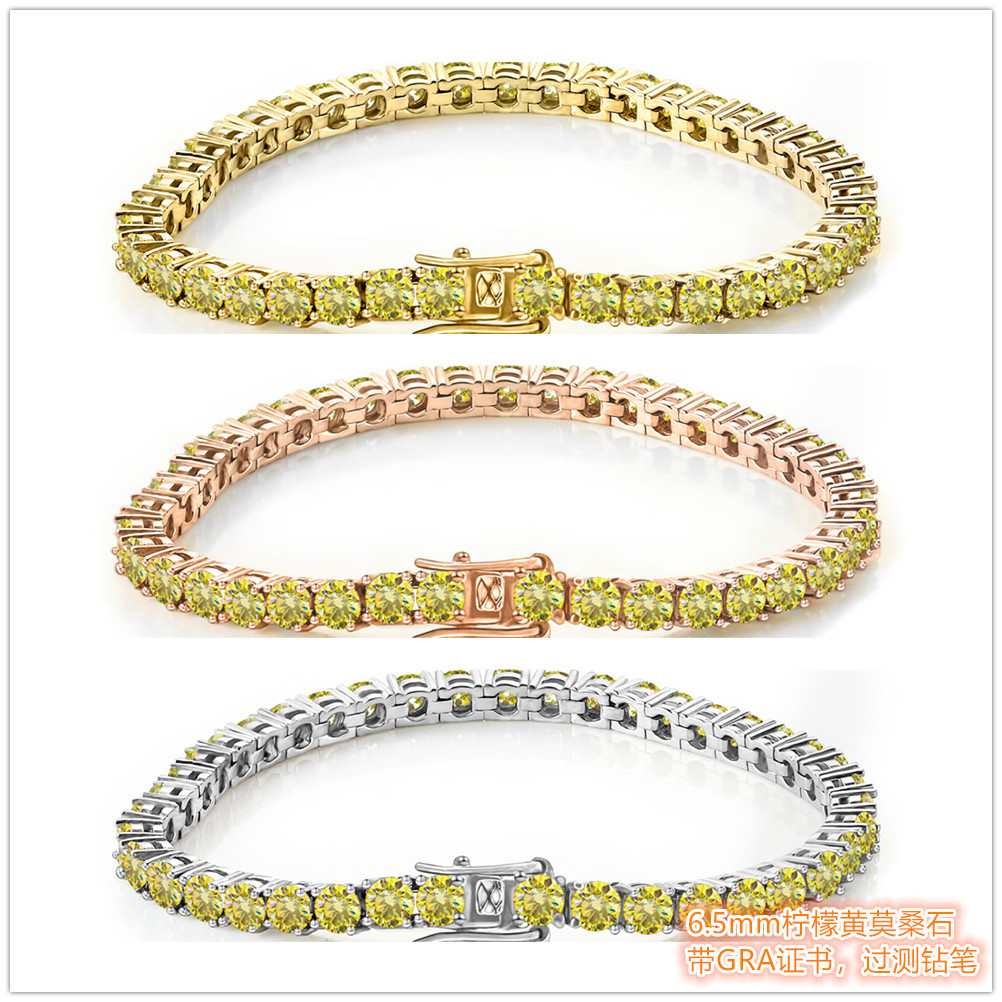 Color moissanite tenis pulsera limón amarillo 1CT6.5mm con GRA certificado plata moissanite pulsera