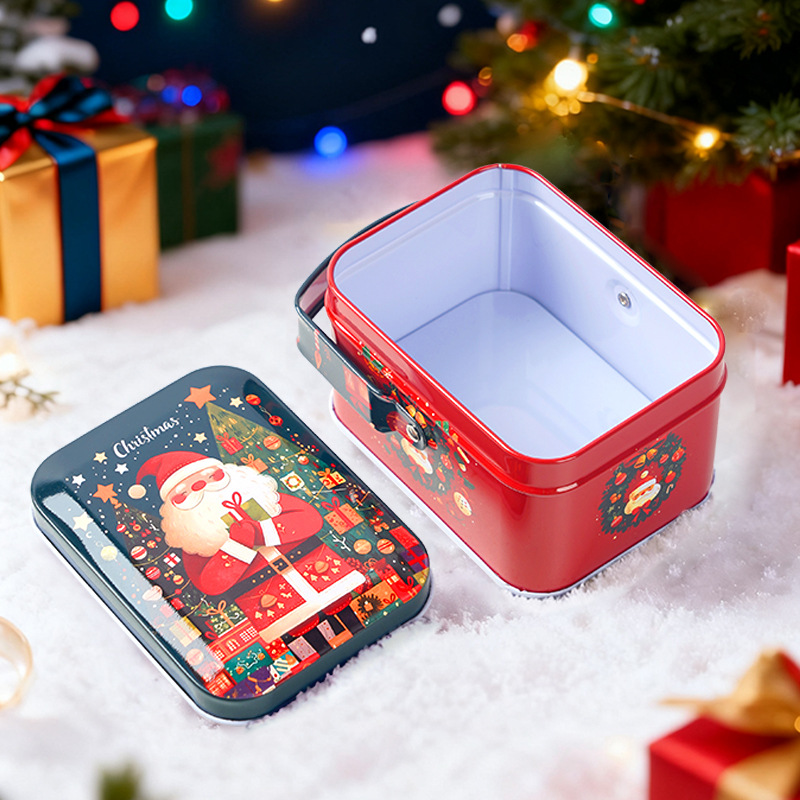 Nuevas cajas de dulces de Navidad caja de estaño caja de regalo de Papá Noel caja de hierro caja de regalo de mano lata de metal image 5