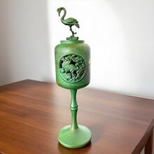 铜制香炉家用中式摆件 青铜绿色雕鹤纹熏香炉 高颜值供佛香薰炉