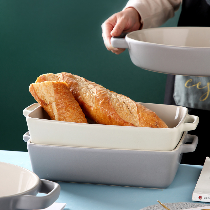 Simple and Creative Dual-Ear Restaurant-Style Ceramic Baking Pan, High Temperature Resistant, Suitable for Oven, Microwave, and Baking
