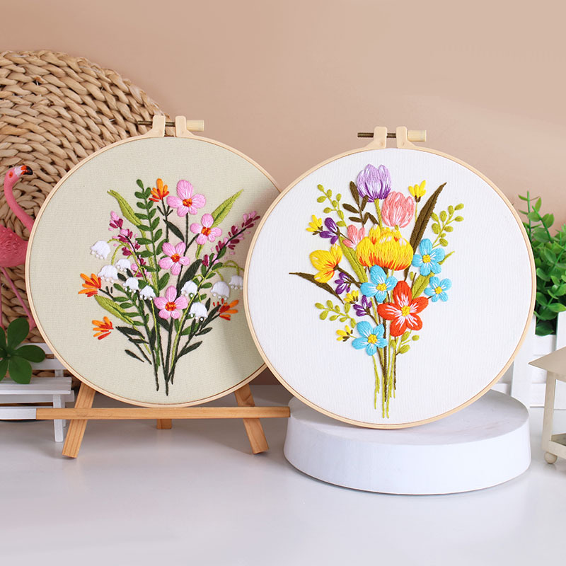 Nuevo producto ramo flor kit de bordado a mano paquete de material de bricolaje arte de tela para principiantes bordado Su bordado original inglés