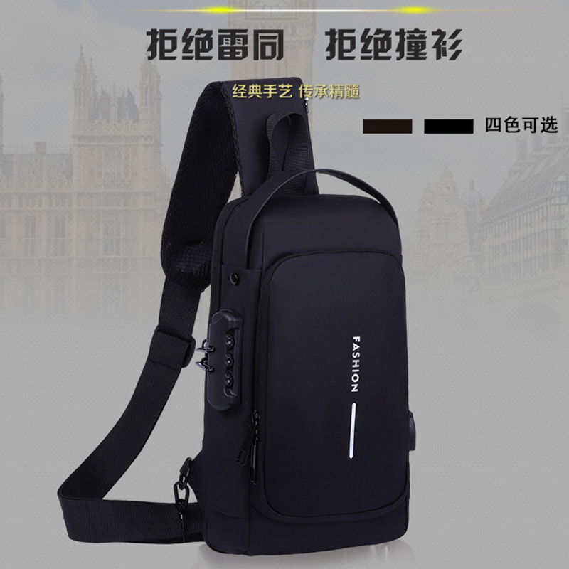 Cross-Border Commuting Crossbody Bag, Large-Capacity Sports Shoulder Bag, Business Chest Bag, Multi-Functional Password Lock Anti-Theft Chest Bag