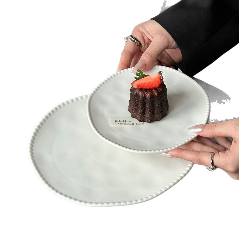 高级感珠边盘陶瓷零食盘子果盘西餐牛排餐盘水果甜品蛋糕盘平盘|undefined