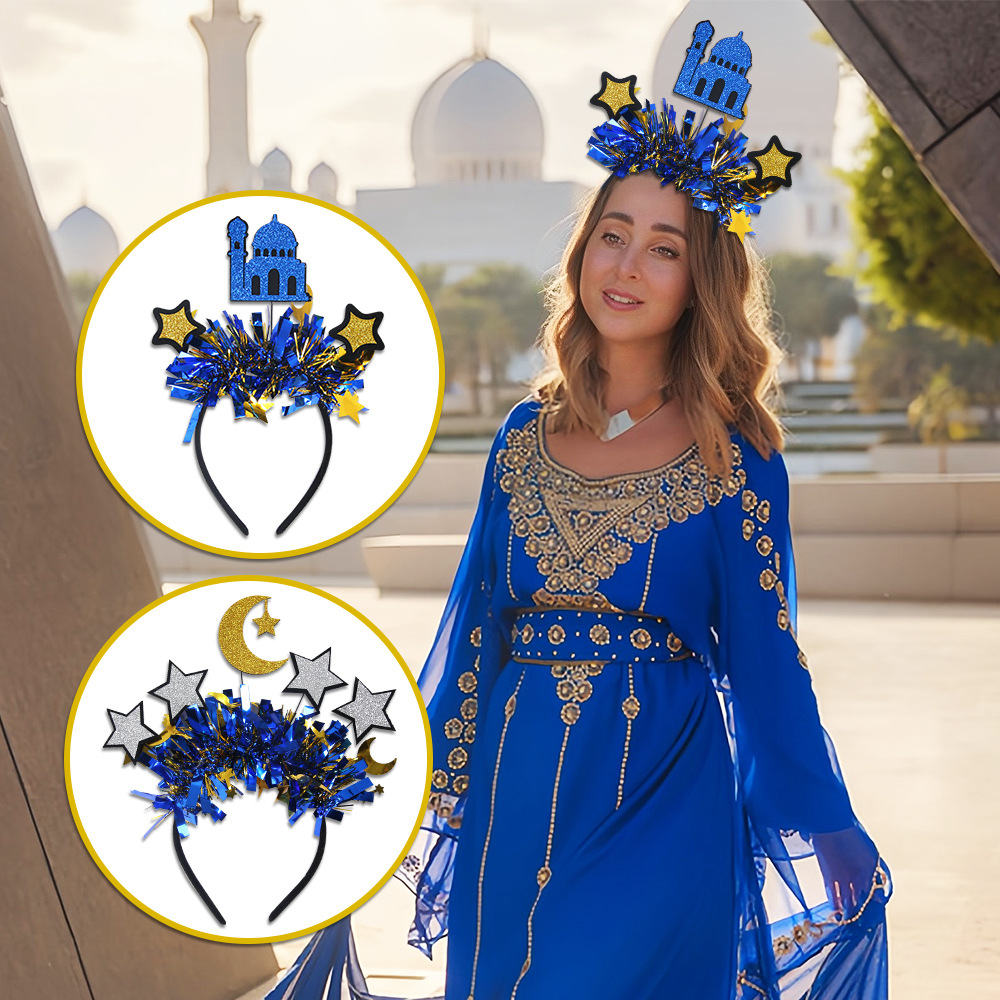 Fiesta del Oriente Medio, bandas de cabello, estrellas, rayas de color, toques de cabeza, fiesta del festival de la luna, vestido de bandas de cabeza, elementos árabes