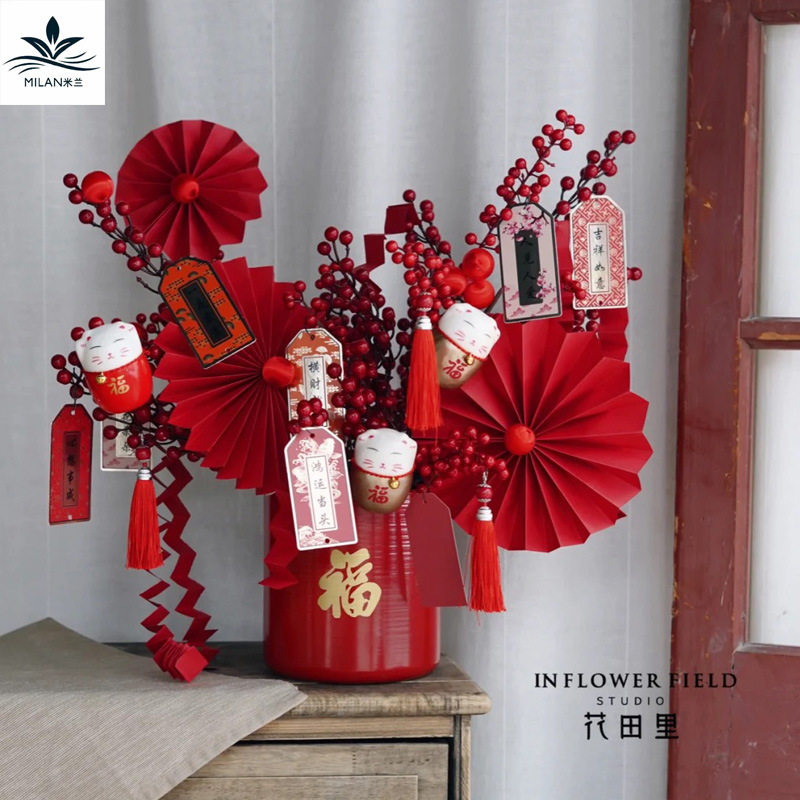 Año nuevo espuma afortunado gato adornos de víspera de año nuevo flor bendición barril adornos colgante fortuna gato accesorios DIY material paquete